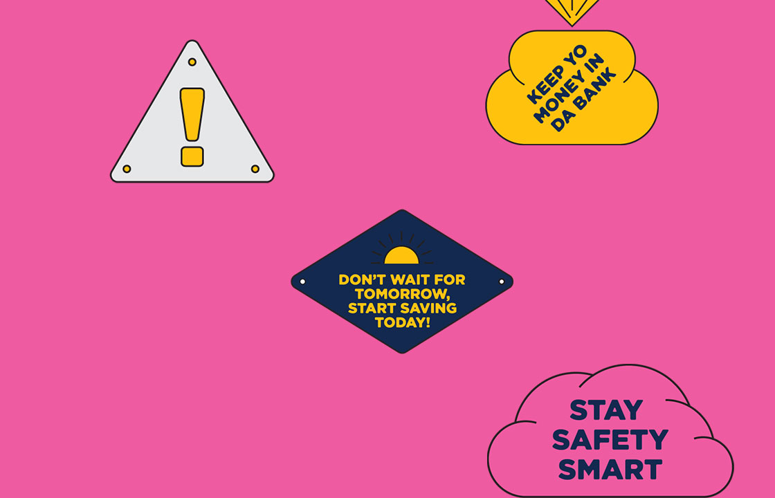pink background with white your money students logo and colourful stickers