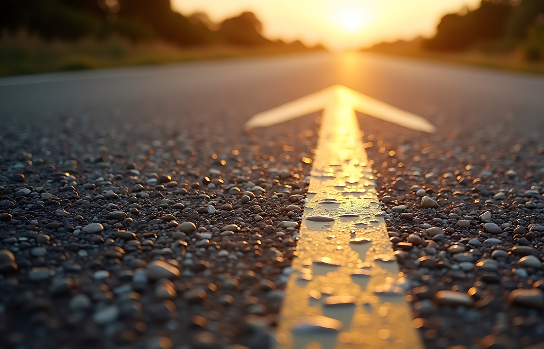 decorative image arrow pointing on the road pointing to sunset